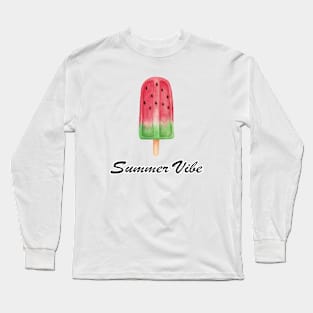 Summer Vibe, Watermelon Ice Pop, Hand Painted Watercolor Design Long Sleeve T-Shirt